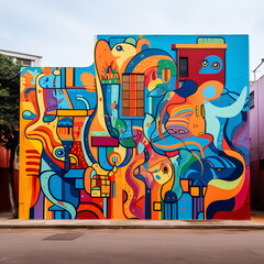 A Colorful Abstract Mural on a City Wall