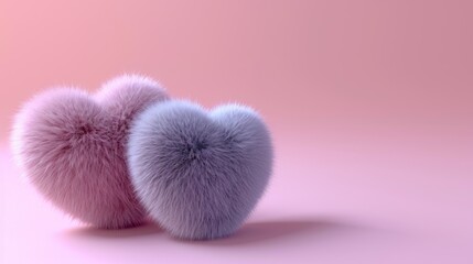 Happy valentine's day. Love decoration background concept made from two hearts on pastel pink background. copy space, colored 3d render