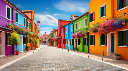 Colorful houses in Burano island near Venice Italy