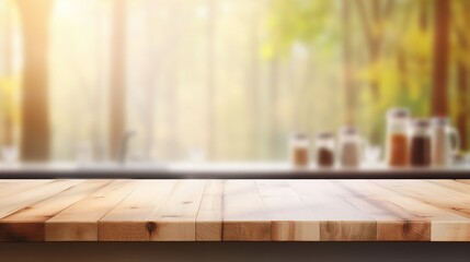 Captivating Modern Wood Tabletop with Beautiful Blur Bokeh, Ideal for Home Interiors and Contemporary Design Concepts.