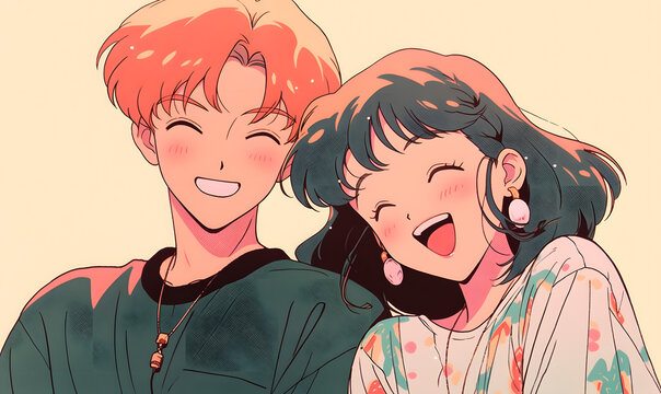 90s Japanese anime style couple, Generative AI 