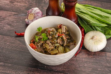 Steamed lamb meat with vegetables