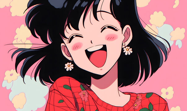 90s Japanese anime style girl, Generative AI 