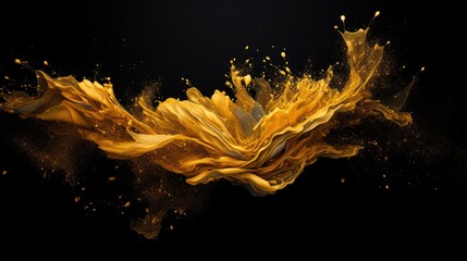 Banner with abstract background explosion of gold ink, paint in water on a black background - obrazy, fototapety, plakaty