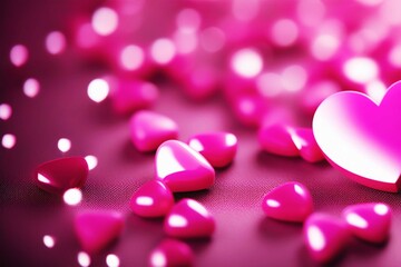 Beautiful banner with bright pink voluminous hearts. Valentine's Day.