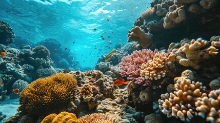 A bright underwater world with coral reefs - obrazy, fototapety, plakaty