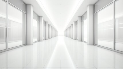 Serene Modern Architecture: Exploring the Minimalistic Beauty of Empty White Corridors and Spacious Halls in Contemporary Buildings