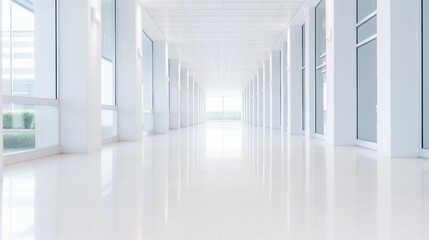 Serene Modern Architecture: Exploring the Minimalistic Beauty of Empty White Corridors and Spacious Halls in Contemporary Buildings