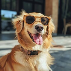 dog wearing sunglasses in summer 