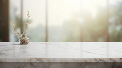 Serene Luxury: Empty Marble Table in Modern White Bathroom, Clean Design, Elegant Interior with Minimalist Style and Shiny Reflection