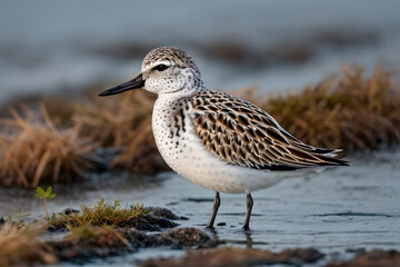 Obraz premium A cute spoon-billed sandpiper looking for his food