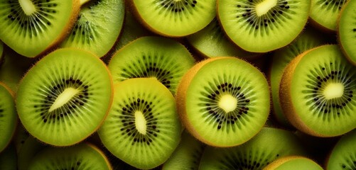 Bright lemon and green kiwi slices on a pastel olive cloth, showcasing their vivid colors and detailed textures
