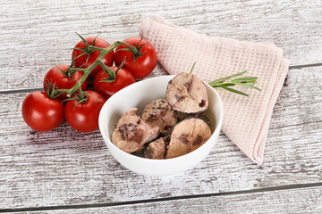 Pieces of canned tuna fish