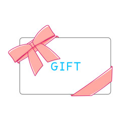 ピンク色のリボンが付いた白色のギフトカード