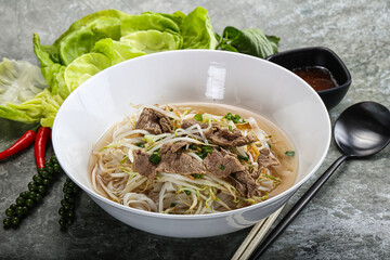 Vietnamese traditional soup Pho Bo with beef