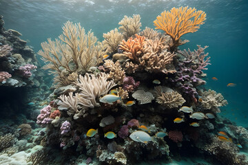 Fototapeta na wymiar The symphony of underwater coral reefs and colorful fishes