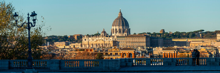 Vue panoramique sur Rome et le Vatican depuis la Terrazza del Pincio - obrazy, fototapety, plakaty