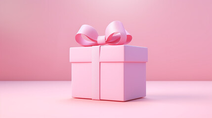 blank pink pastel color present box or open gift box with pink ribbon on pink background