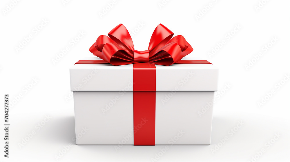 Wall mural open gift box or present box with red ribbon and bow isolated on white background. 3d rendering