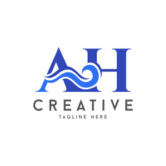 abstract Aqua Letter AH Logo