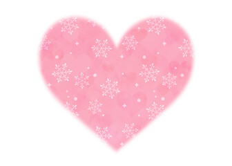 ハート　ピンク　水彩　素材　シンプル　飾り　雪の結晶の柄　冬イメージ　高級感　エレガント　あしらい　見出し　白バック