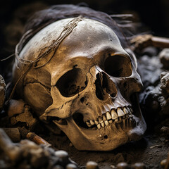 Skull in catacombs.