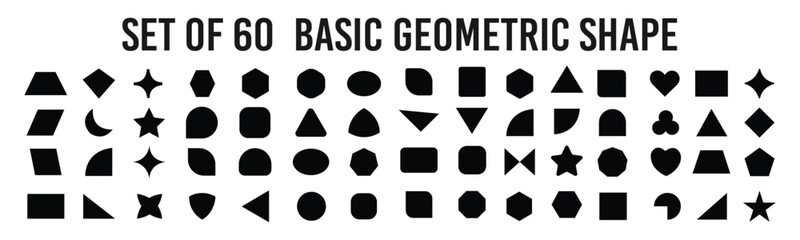 Basic geometric shapes vector set. Vector basic shapes collection.Trendy minimalist basic figure, diamond, circles, hexagon, star, triangle flat style. Geometric silhouette elements vector 