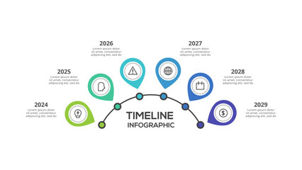 Timeline with 6 elements, infographic template for web, business, presentations, vector illustration