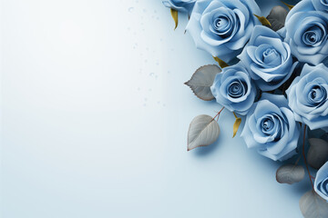 bouquet of blue roses on a blue background with copy space. for valentines, weddings, invitations, cards, greetings, presentations, anniversary.