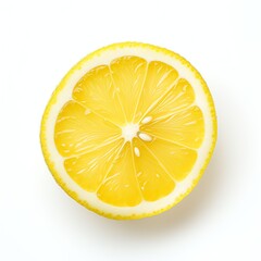 Photograph of lemon, top down view, wite background