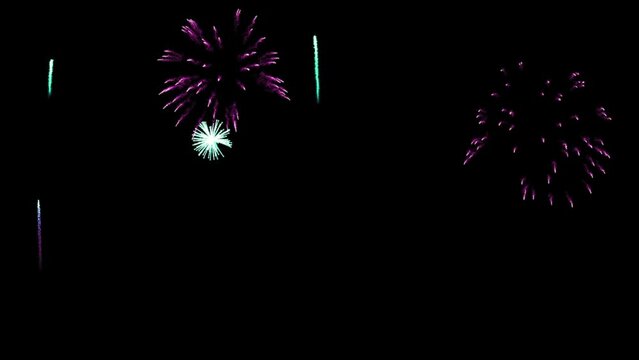 2d hand-drawn multicolored fireworks with many flashes. Cartoon 2d Fx element with transparent background and alpha channel.