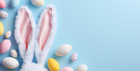 Bunny Ears and Rainbow Eggs in Flatlay