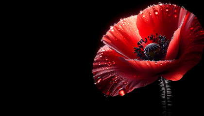 bright red poppy flower isolated on black. Generative AI - obrazy, fototapety, plakaty