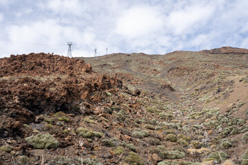 Mount Teide cable car pylons going up to volcano