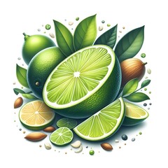 Fresh citrus fruits slices. Orange grapefruit lemon lime top view isolated realistic.