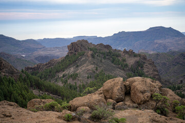 Landscape view from Roque Nublo volcanic rock on the island of Gran Canaria, Spain