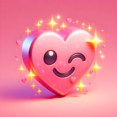 3d hearts emoji with shine icon stars sparkle firework, decoration twinkle. Button for expressing social smileys valentine's day concept design. cartoon creative design