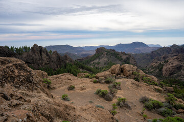 Landscape view from Roque Nublo volcanic rock on the island of Gran Canaria, Spain