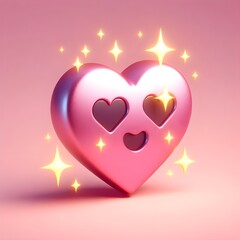 3d hearts emoji with shine icon stars sparkle firework, decoration twinkle. Button for expressing social smileys valentine's day concept design. cartoon creative design