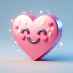 3d hearts emoji with shine icon stars sparkle firework, decoration twinkle. Button for expressing social smileys valentine's day concept design. cartoon creative design