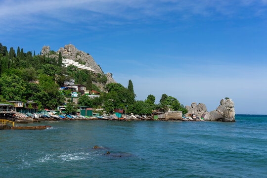 Seascape with a view of the coastline of Gurzuf, Crimea