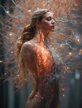 Artistic illustration of woman anatomy portrait
