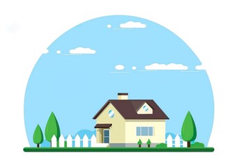 Naklejka premium house in the forest illustration design. 