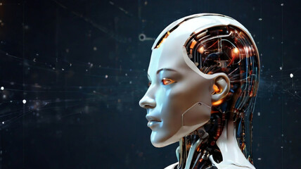 Artificial intelligence. Technology web background. Virtual concept portrait of a person with an background