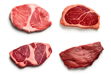 Fototapeta premium Raw beef steak meat set collecton Isolated on white background