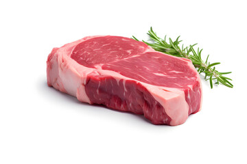 Fresh Raw beef steak with rosemary on white background