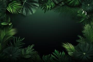Fototapeta na wymiar A natural setting framed by the vibrant greenery of jungle palm leaves. Created with generative AI tools