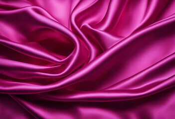 Purple pink silk satin. Folds on shiny fabric surface. Beautiful  background with space for design. 