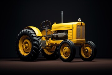 A yellow tractor isolated on a dark background
