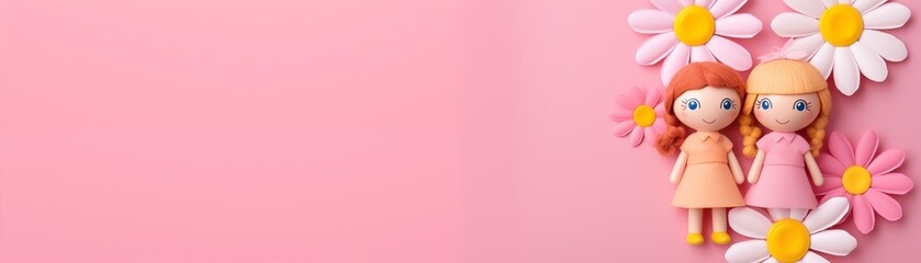 Obraz na płótnie Canvas girls toy on pink background with space